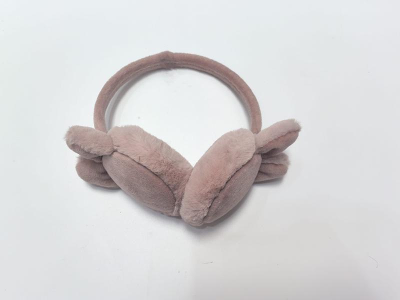 Brown plush fleece children's winter hat with bear face ears and attached long scarf panel